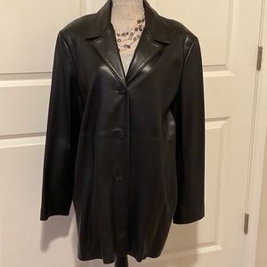 Alfani black mid-length leather coat jacket